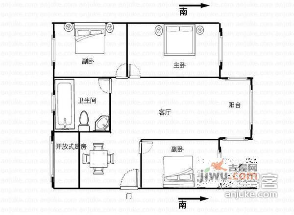 新浒花园二区3室1厅1卫91㎡户型图