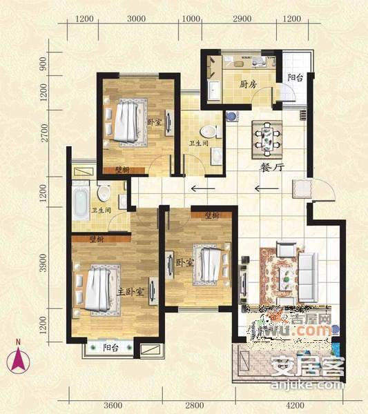 华辰嘉园北区3室2厅2卫213㎡户型图