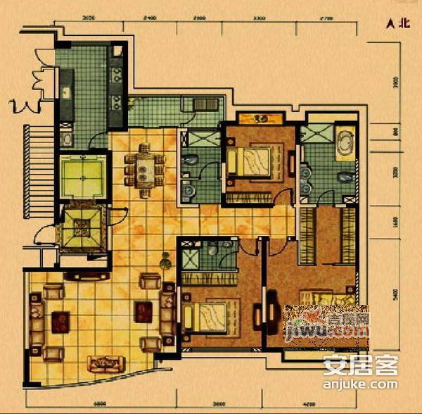 中茵皇冠国际3室2厅3卫219㎡户型图