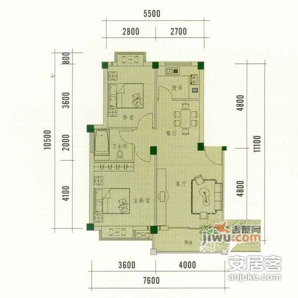 中茵皇冠国际2室2厅1卫192㎡户型图