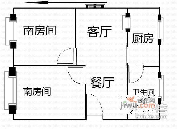 友联二村2室2厅1卫89㎡户型图