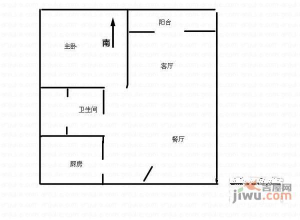 东湖林语1室2厅1卫72㎡户型图