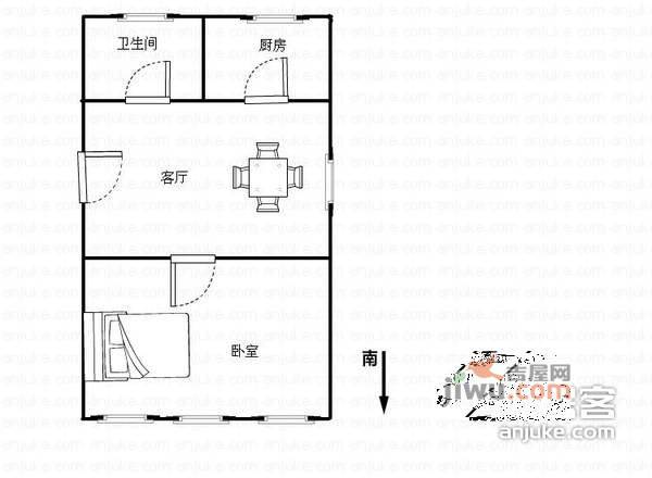 梅亭苑1室1厅1卫46㎡户型图