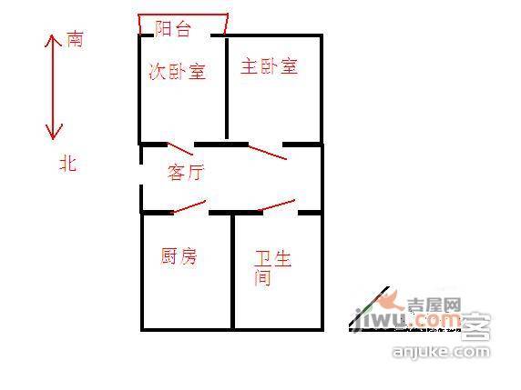 梅亭苑2室1厅1卫68㎡户型图