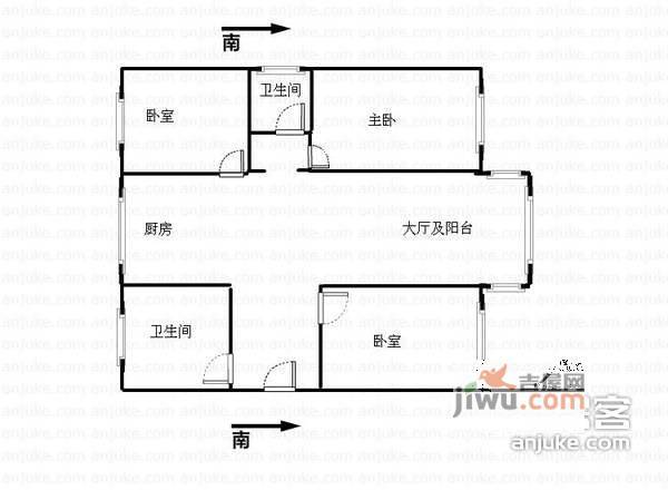 阳山花苑3室1厅2卫120㎡户型图