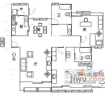 天域花园东区2室2厅2卫125㎡户型图