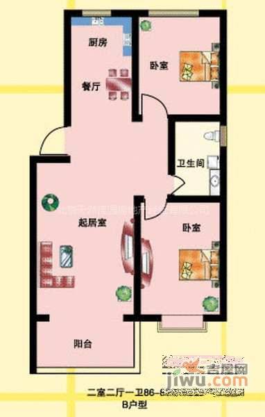 美之国花园2室2厅2卫户型图