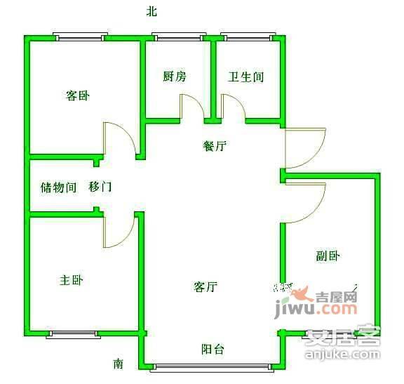 美之国花园3室2厅1卫130㎡户型图