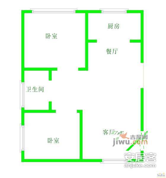 中海湖滨一号2室1厅1卫95㎡户型图