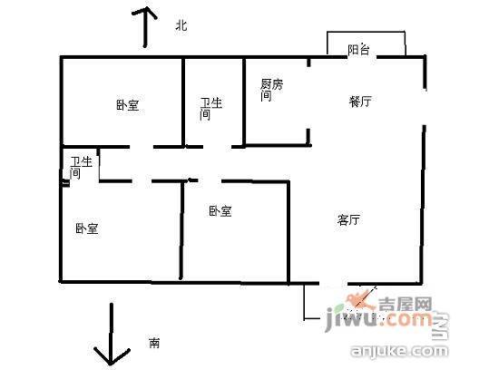 香城花园四期3室2厅1卫126㎡户型图