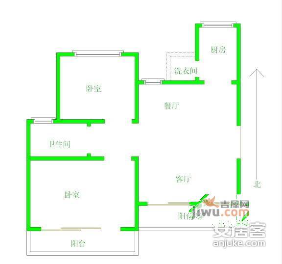 湖畔天城2室1厅1卫76㎡户型图