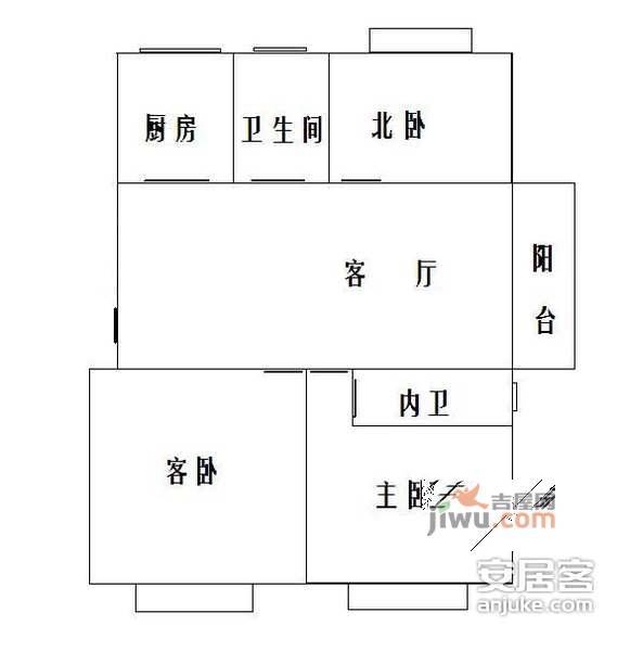 湖畔天城2室2厅2卫100㎡户型图