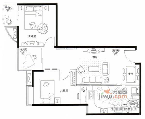 上城2室2厅2卫87㎡户型图