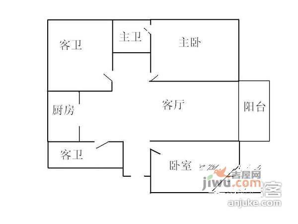 鑫苑国际城市花园2室1厅1卫100㎡户型图