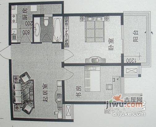 南亚花园2室2厅1卫91㎡户型图