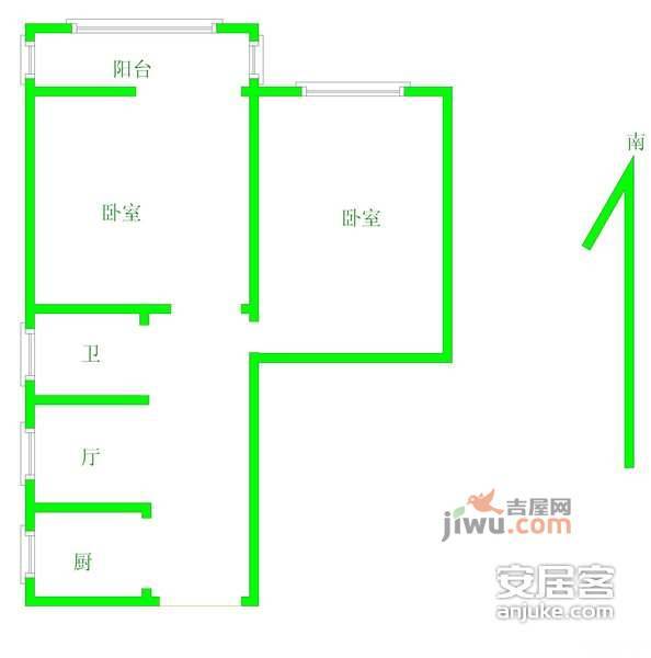 福星新城2室1厅1卫77㎡户型图