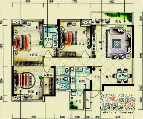 湘域中央3室2厅1卫132㎡户型图