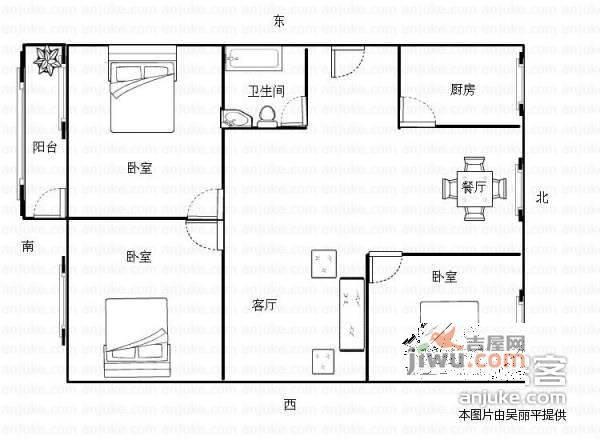 马王堆陶瓷城3室2厅1卫126㎡户型图