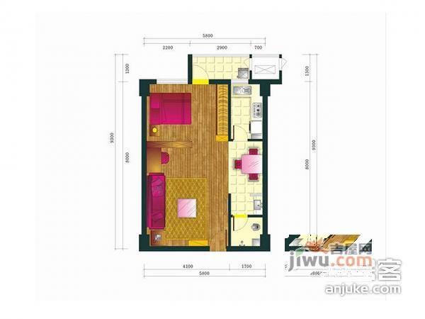 满庭芳1室1厅1卫63㎡户型图