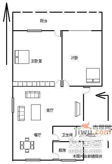 梨子山社区2室2厅1卫75㎡户型图