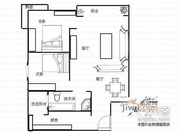 香槟小镇2室2厅1卫88㎡户型图