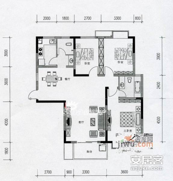 丽星景园3室2厅2卫150㎡户型图