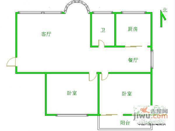 鑫天鑫城2室2厅1卫97㎡户型图