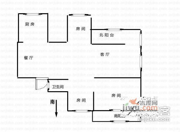 景杉路小区3室2厅1卫107㎡户型图