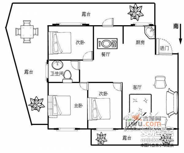 宝亿御景园3室2厅1卫139㎡户型图