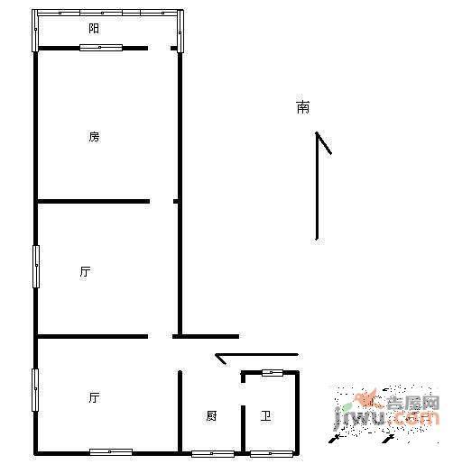 仁德里2室1厅1卫53㎡户型图