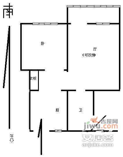 信义新村2室1厅1卫61㎡户型图