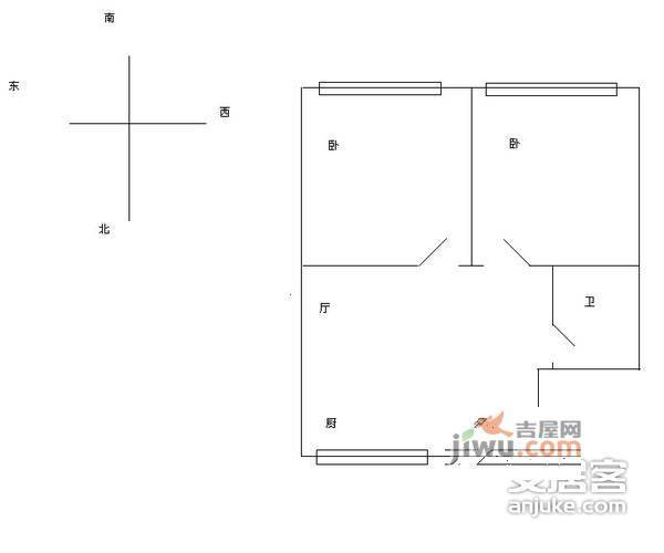 东新园新湖苑2室1厅1卫60㎡户型图