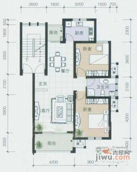 逸家花苑2室2厅1卫93㎡户型图