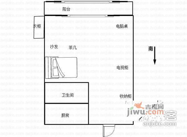 筑境花园1室1厅1卫57㎡户型图