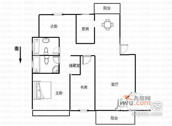 樱花公馆3室2厅2卫125㎡户型图