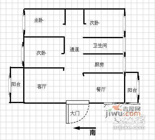 樱花公馆3室2厅1卫113㎡户型图