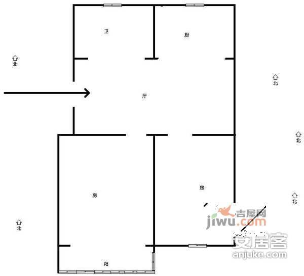 香园新村2室1厅1卫62㎡户型图