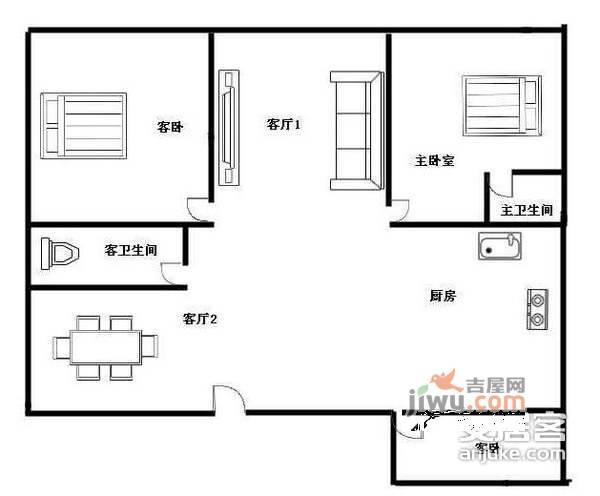 蓝江公寓3室2厅2卫145㎡户型图