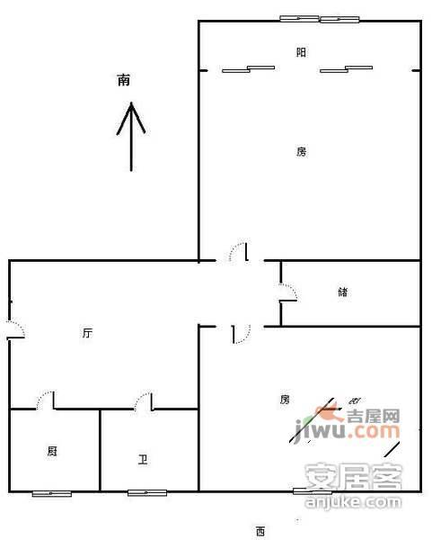 海潮新村2室1厅1卫58㎡户型图