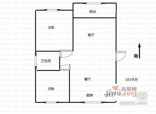 锦绣山水苑2室2厅1卫101㎡户型图