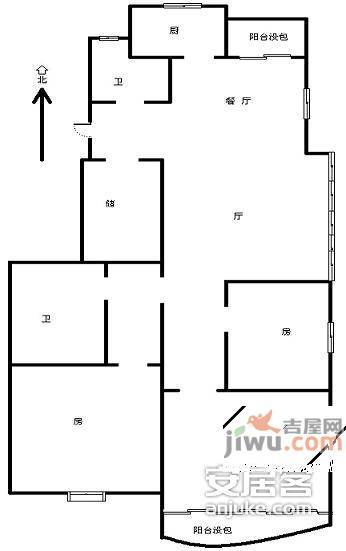 蓝色霞湾3室2厅2卫132㎡户型图