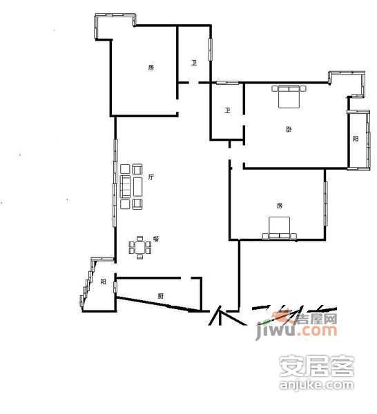 朝晖现代城3室2厅2卫123㎡户型图