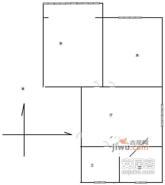 玉兔路社区2室1厅1卫60㎡户型图