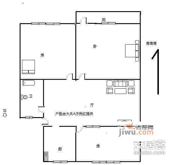 玉兔路社区3室1厅1卫户型图