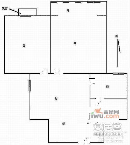 建国公寓2室1厅1卫61㎡户型图