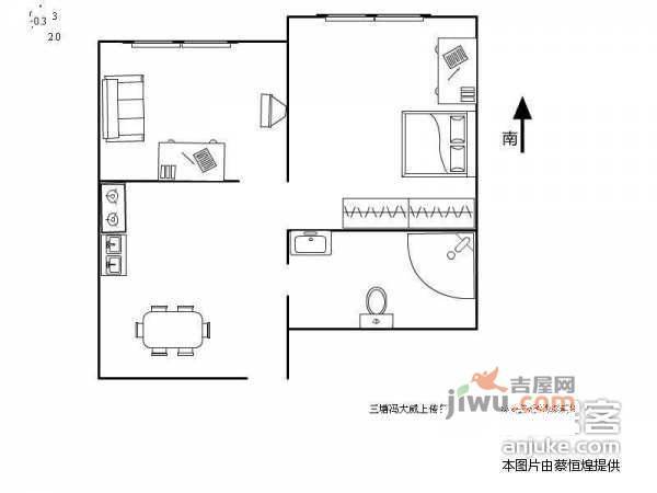 陶角里2室1厅1卫45㎡户型图