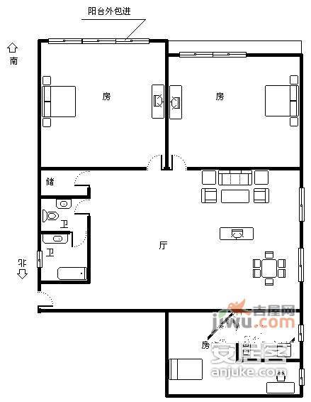 陶角里1室1厅1卫45㎡户型图