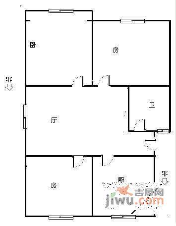 翠苑新村3室1厅1卫61㎡户型图