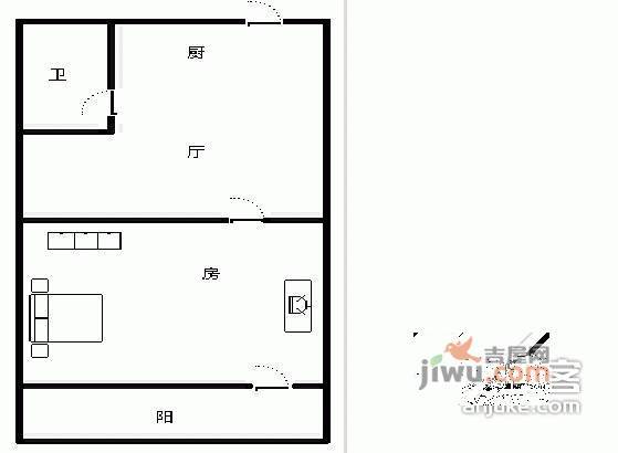 横河新村1室1厅1卫43㎡户型图