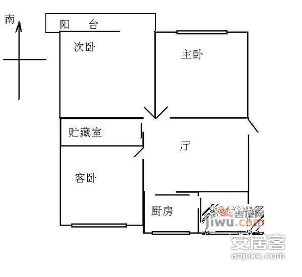 耀华湖滨阁3室1厅1卫100㎡户型图